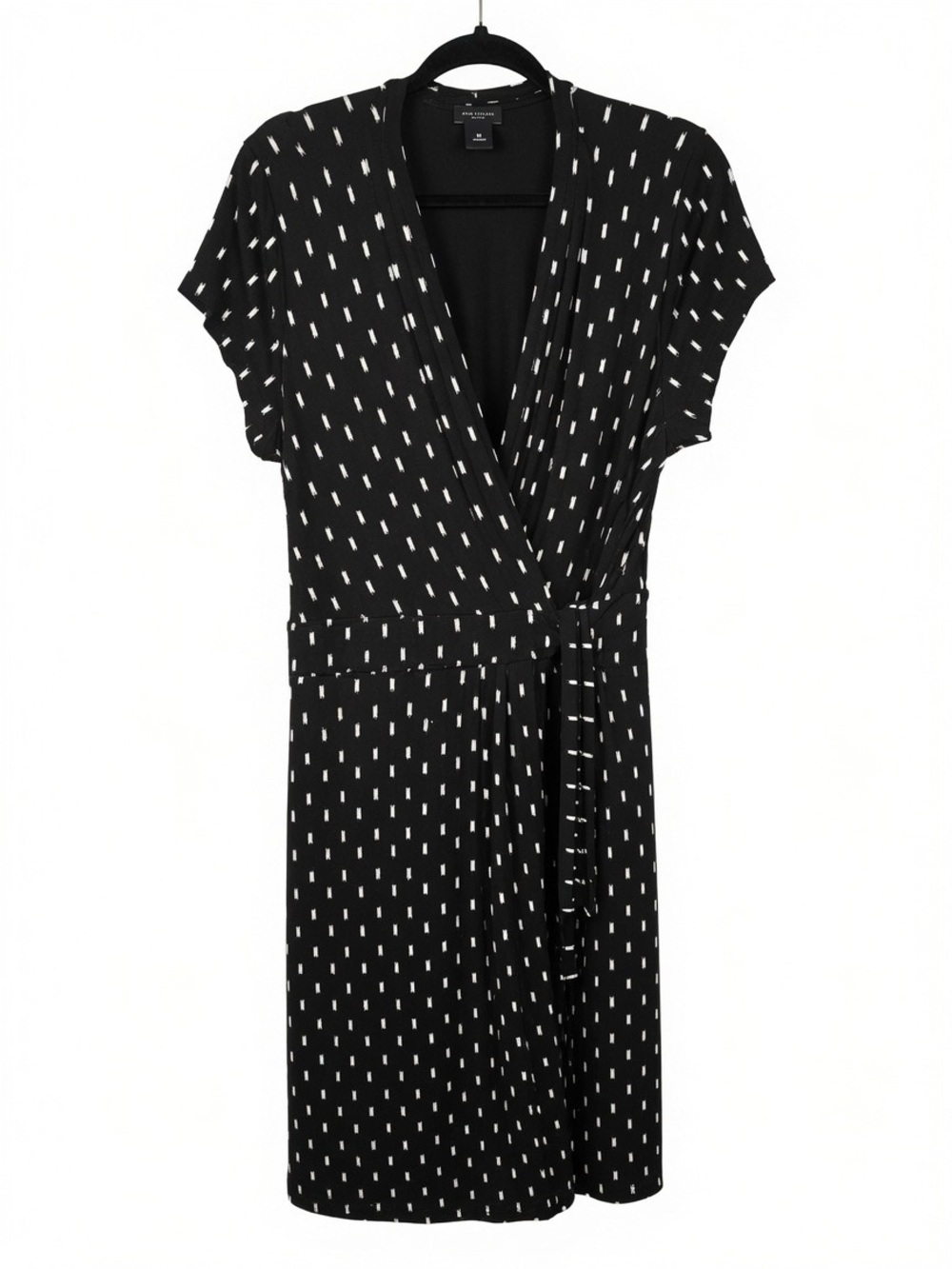 Ann Taylor Factory Black Wrap Midi Dress with White Dash Print